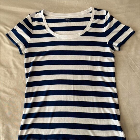 Merona Navy and White Striped Tee. Size L - Picture 1 of 5